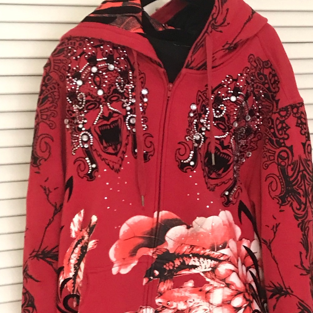 Ruthless Art Mens Zip Up Hooded Rhinestone Jacket